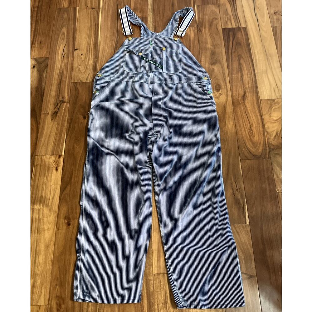 Key Imperial Overalls Mens 46x25 Blue Hickory Stripe Vintage 70s Bib Workwear - Picture 3 of 16